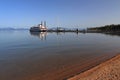 Zephyr Cove with Beach and Historic Paddlewheeler Steamship, Lake Tahoe, Nevada Royalty Free Stock Photo