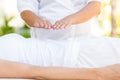 Calm woman receiving reiki treatment Royalty Free Stock Photo