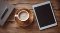 Calm Workspace With Coffee and Tablet Ready for Creativity at Morning Hours Royalty Free Stock Photo