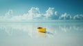 Calm Yellow Boat on Tranquil Beach, Cloudscape Royalty Free Stock Photo