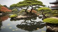 Calm Zen lake and bonzai trees