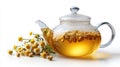 Calming chamomile tea steeping in glass teapot Royalty Free Stock Photo
