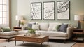 Calming Green Living Room With Nature-inspired Wall Art