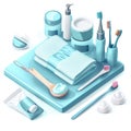 Refreshing Blue Bathroom Essentials: Spa-Like Hygiene Kit Royalty Free Stock Photo
