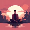 Calming Sunset Meditation Illustration (AI Generated)