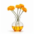 Calming Symmetry: A National Geographic-inspired Photo Of Orange Flowers In A Clear Vase