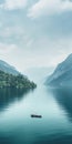 Calming Symmetry: Small Boat Floating In Atmospheric Woodland Imagery