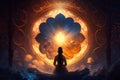 Calmness and Spirit Growth through Yoga and Meditation with Celestial Mandalas and Colors, generative ai