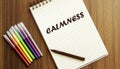 Calmness . your future target searching, a marker, pen, three colored pencils and a notebook for writing Royalty Free Stock Photo