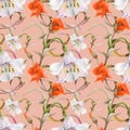 Calochortus and alstromeria seamless pattern