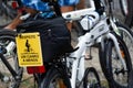 A Caloi brand bicycle with a banner informing about the importance of respect for cyclists on the streets. City of Salvador, Bahia Royalty Free Stock Photo