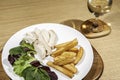 Calorie controlled diet chicken meal with salad and wine Royalty Free Stock Photo