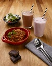 Calorie controlled daily meal plan, including breakfast milkshake, a snack and evening meal