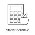 Calorie counting line vector icon, calculator and apple illustration