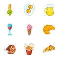 Calorie food icons set, cartoon style