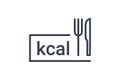 Calorie nutrition value high control knife fork icon. Calorie counter food fitness label vector icon.