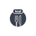 Calorie nutrition value high control knife fork icon. Calorie counter food fitness label vector icon.