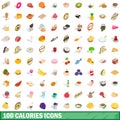 100 calories icons set, isometric 3d style