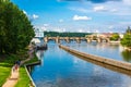 Calov Bridge on the Vltava River. Prague landscape