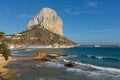 Calp Spain Penon de Ifach with blue sky and waves