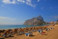 Sunloungers and beach shade parasols Calp Spain