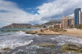 Calp Spain view of beach waves and seafront hotels and apartments