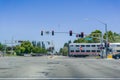 Caltrain crossing at a street junction near a residential neighborhood in Sunnyvale Royalty Free Stock Photo