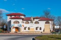 Calugareni town hall and Mihai Viteazul statue Royalty Free Stock Photo