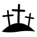 Calvary crosses, sign Christianity, three crosses on hill