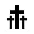 Calvary icon. Black icon of three Christian crosses on a white background.