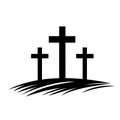 Calvary icon. Black silhouette of a crosses on Calvary hill. Religious icon