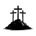 Calvary icon. Black silhouette of a crosses on Calvary hill. Religious icon