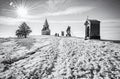 Calvary in Nitra city, Slovakia, colorless Royalty Free Stock Photo