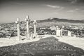 Calvary in Nitra city with Zobor hill, Slovakia, colorless Royalty Free Stock Photo