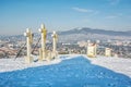 Calvary in Nitra city with Zobor hill, Slovakia, winter scene Royalty Free Stock Photo