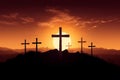 Calvary sunset background for Good Friday He is risen. Generative AI. Royalty Free Stock Photo