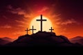 Calvary sunset background for Good Friday He is risen. Generative AI. Royalty Free Stock Photo