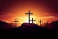 Calvary sunset background for Good Friday He is risen. Generative AI. Royalty Free Stock Photo