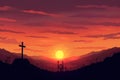Calvary sunset background for good friday he is risen. Generative AI Royalty Free Stock Photo
