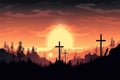 Calvary sunset background for good friday he is risen. Generative AI Royalty Free Stock Photo