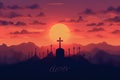 Calvary sunset background for good friday he is risen. Generative AI Royalty Free Stock Photo