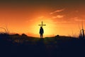 Calvary sunset background for good friday he is risen. Generative AI