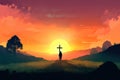 Calvary sunset background for good friday he is risen. Generative AI Royalty Free Stock Photo