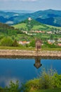 Calvary and tajch Ottergrund over Banska Stiavnica town Royalty Free Stock Photo