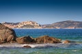 Calvi citadel taken from Plage de Petra Muna, Corsica Royalty Free Stock Photo