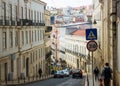 CalÃÂ§ada (sidewalk) do Combro, typical tramways and a landscape downtown Lisbon, Portugal Royalty Free Stock Photo