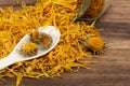 CalÃÂ©ndula officinalis Hierba AsterÃÂ¡cea - Dried calendula flowers Royalty Free Stock Photo