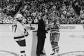 Cam Neely shakes hands with Mark Messier. Royalty Free Stock Photo