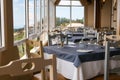 Camacha, Portugal, Madeira - August 1, 2018: The interior of the restaurant is waiting for visitors.