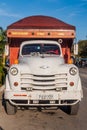 CAMAGUEY, CUBA - JAN 25, 2016: Old Chevrolet truck on a street in Camaguey. Trucks serve often as a passenger transport Royalty Free Stock Photo